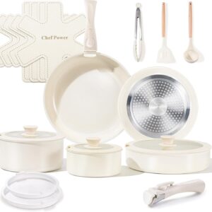 Chef Power Ceramic Cookware Set Non Toxic with Detachable Handles,
